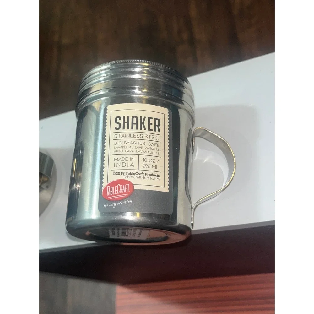 TableCraft 10oz Stainless Steel Dredge Shaker Set of 2 with Handle Silver